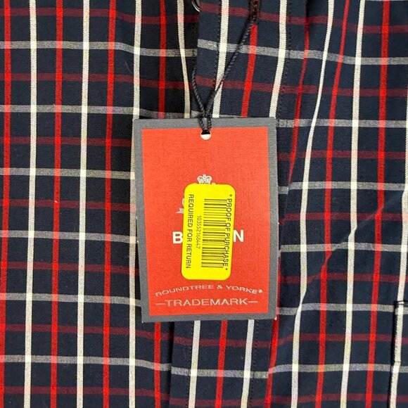 Roundtree & Yorke Shirt Mens 2XL Red Blue White Plaid Button Down Cotton Casual - Picture 5 of 8